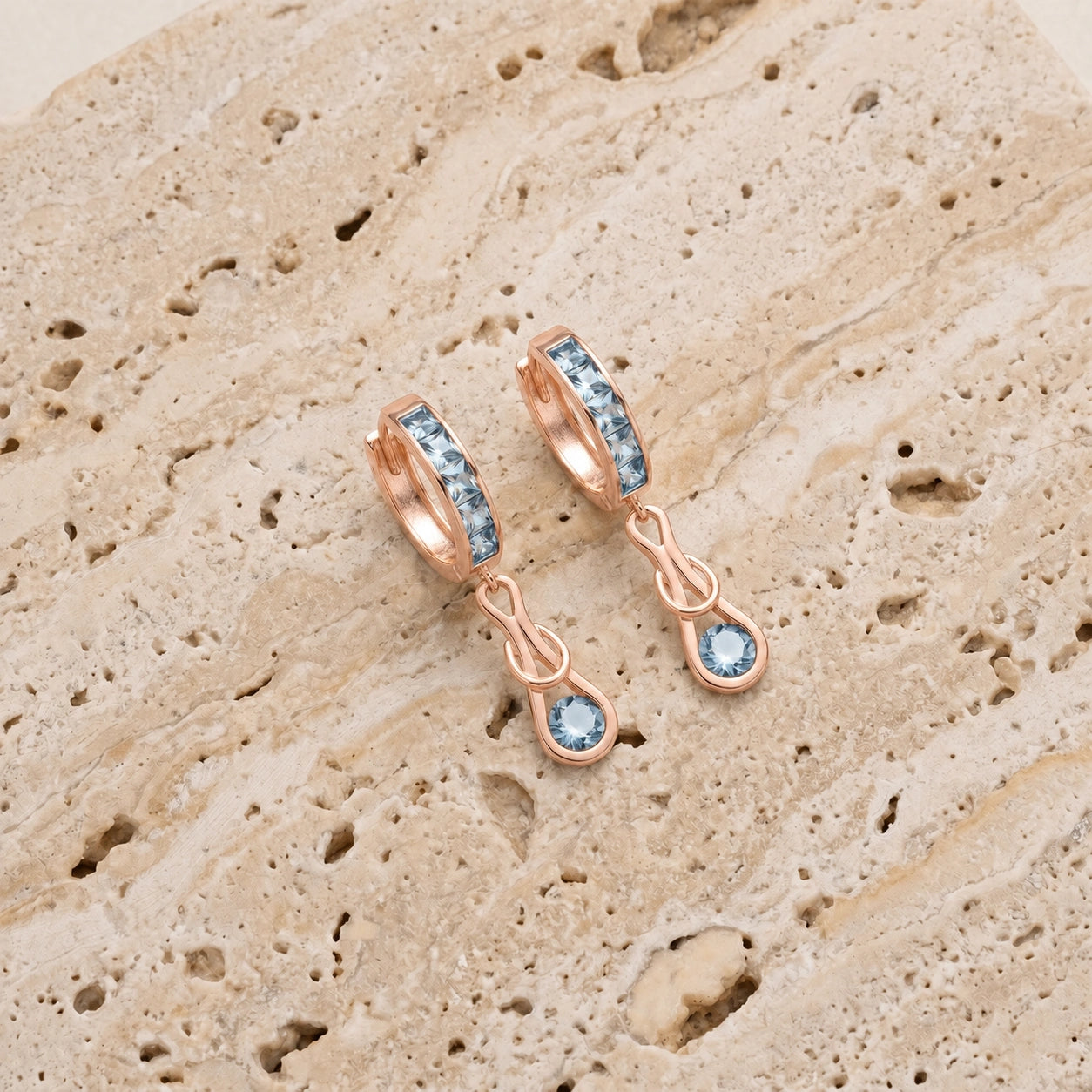 Rose Gold Earrings Aquamarine 10K — Candida