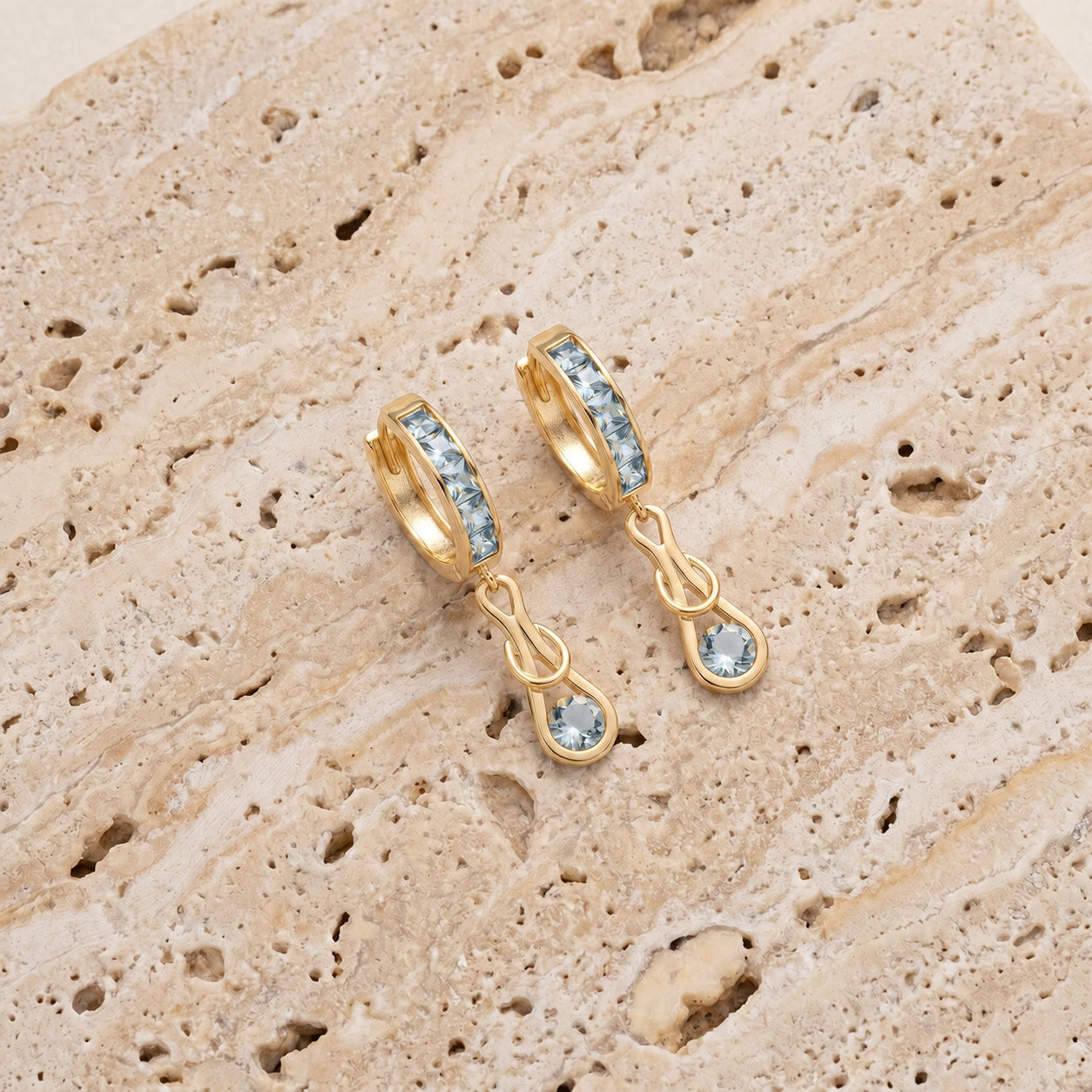 Yellow Gold Earrings Aquamarine 10K — Candida