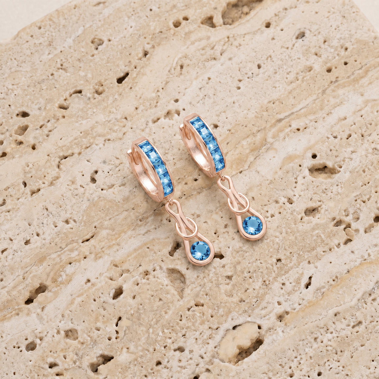 Rose Gold Earrings Blue Topaz 10K — Candida