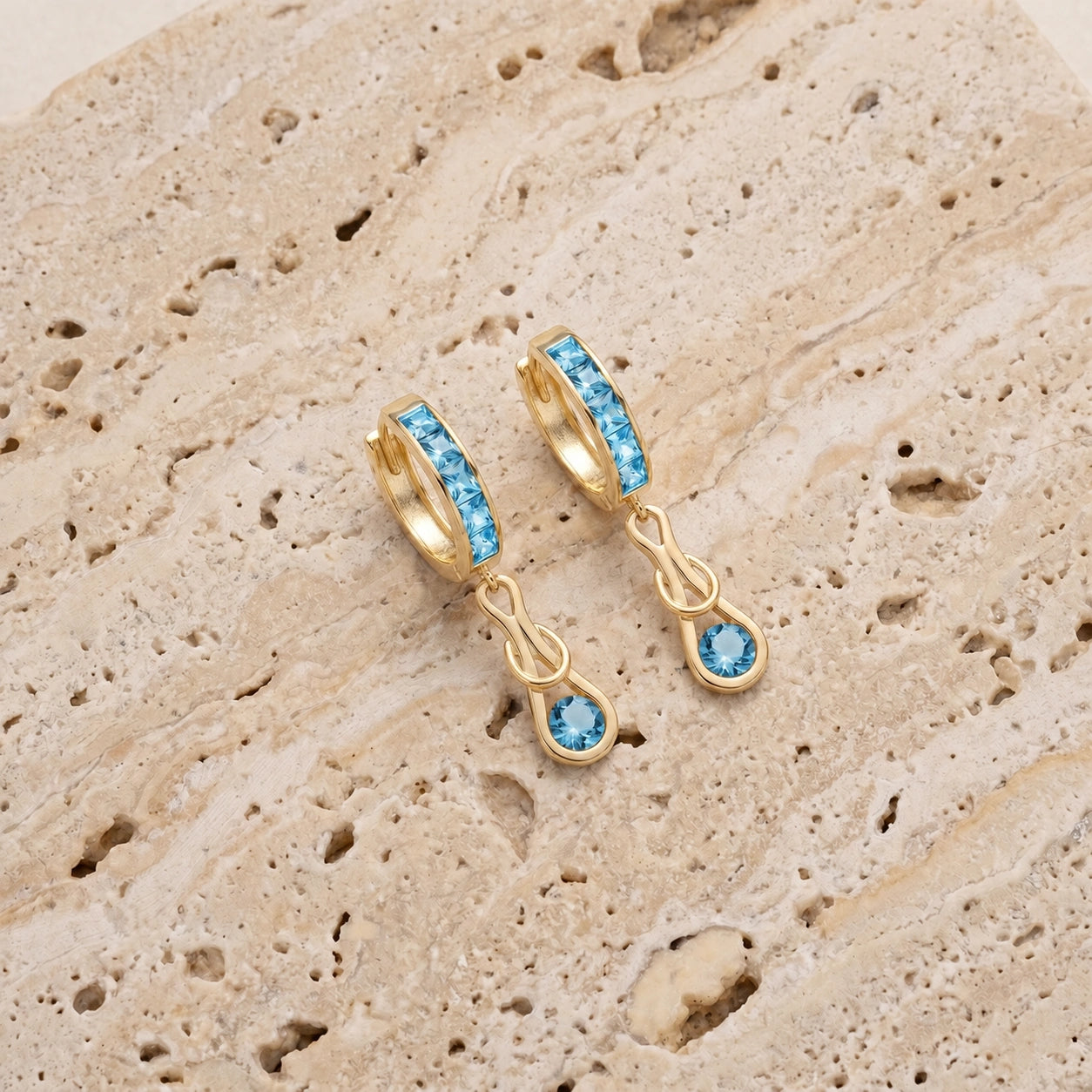 Yellow Gold Earrings Blue Topaz 10K — Candida