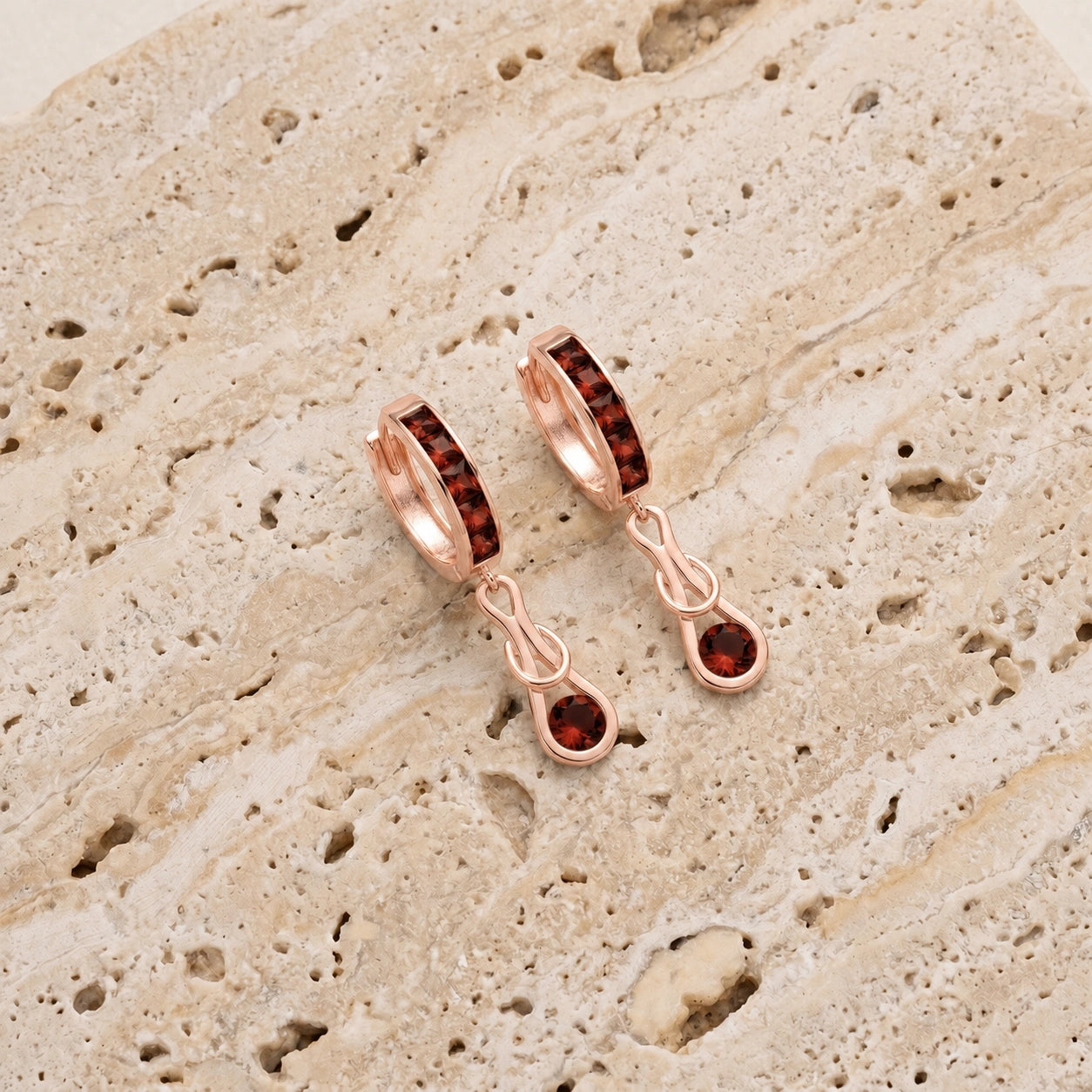 Rose Gold Earrings Garnet 10K — Candida