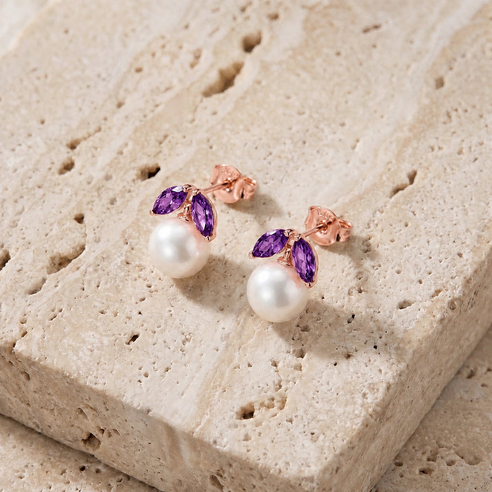 Rose Gold Earrings Pearl 10K — Lidia