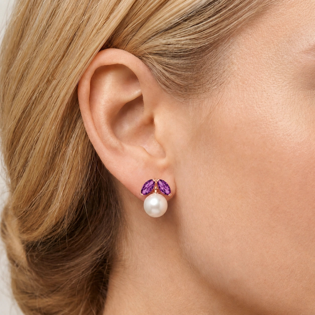 Rose Gold Earrings Pearl 10K — Lidia