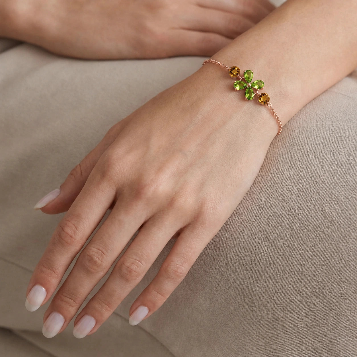 Rose Gold Cluster Gemstone Bracelet Amethyst 10K — Fioretta