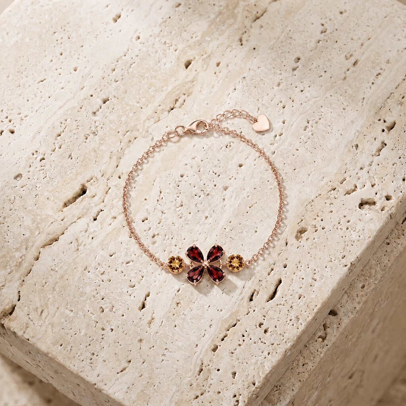 Rose Gold Cluster Gemstone Bracelet Aquamarine 10K — Fioretta