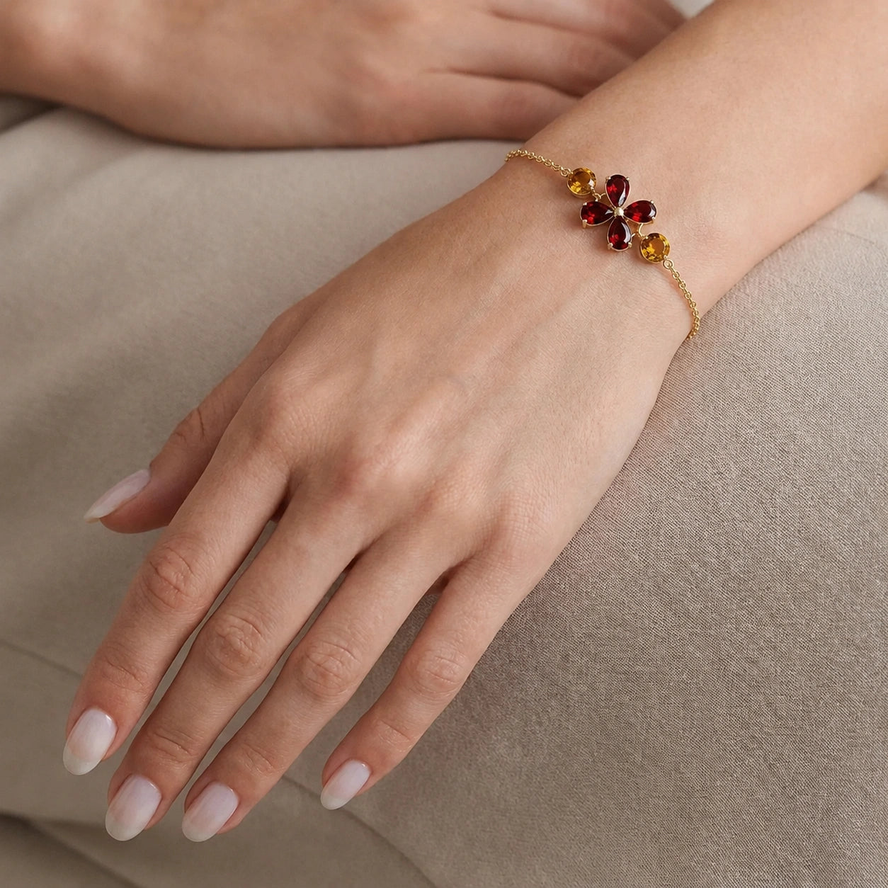 Yellow Gold Cluster Gemstone Bracelet Aquamarine 10K — Fioretta