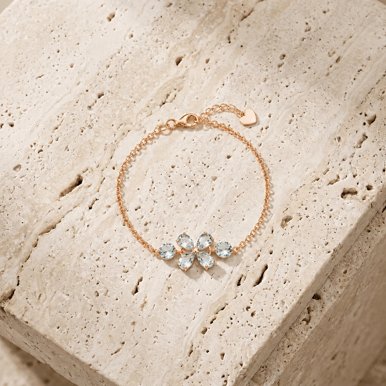 Rose Gold Cluster Gemstone Bracelet Blue Topaz 10K — Fioretta
