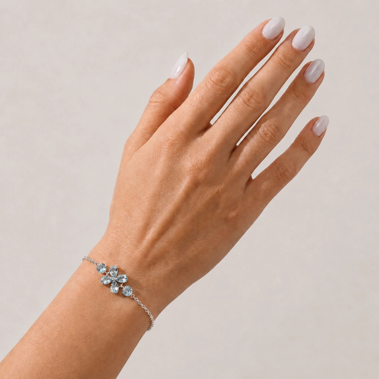 White Gold Cluster Gemstone Bracelet Blue Topaz 10K — Fioretta