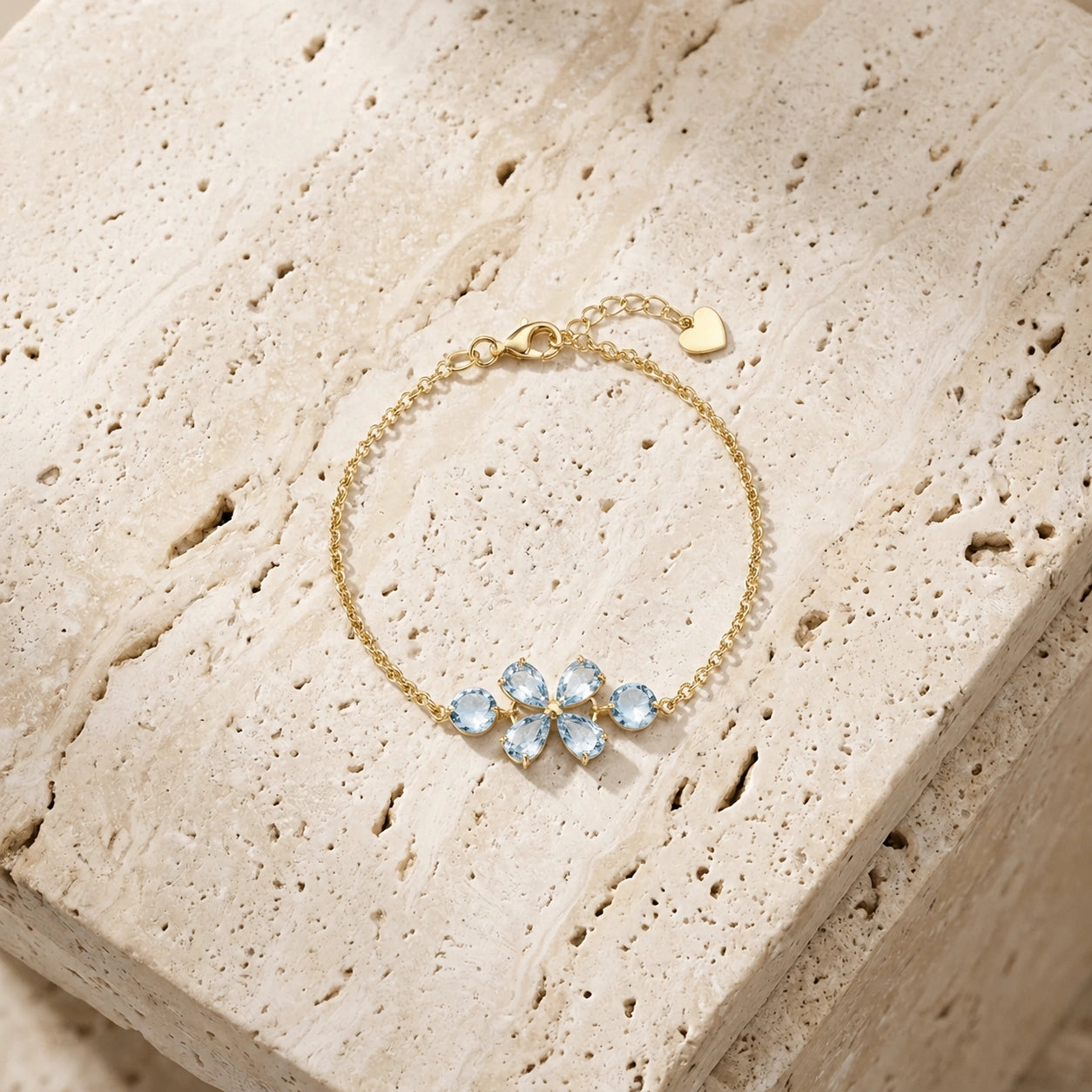 Yellow Gold Cluster Gemstone Bracelet Blue Topaz 10K — Fioretta