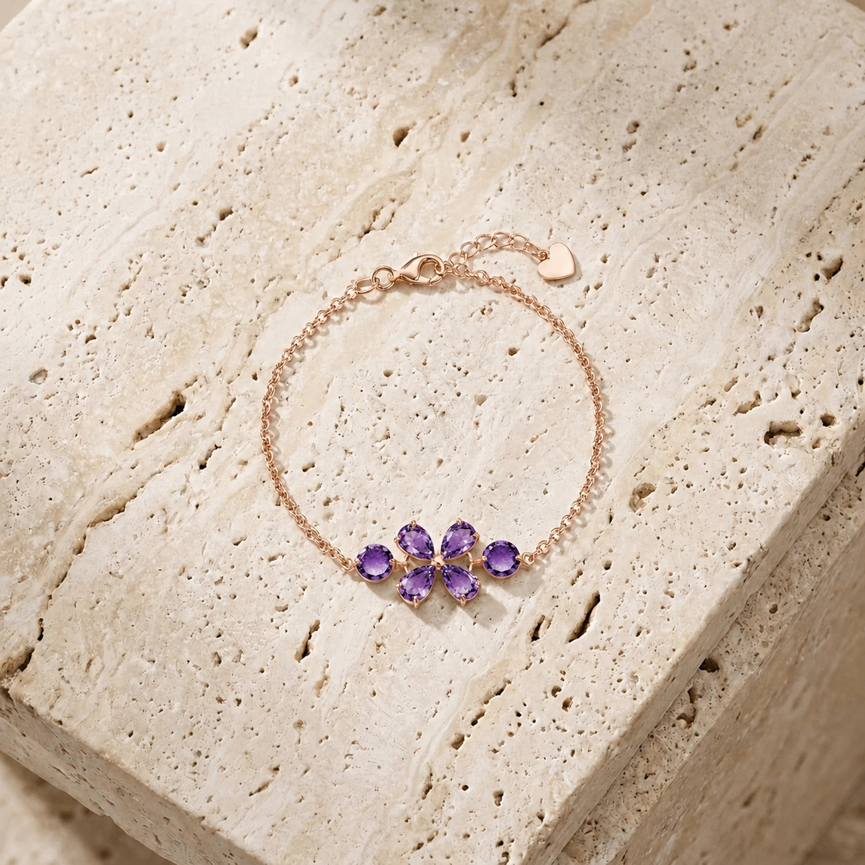 Rose Gold Cluster Gemstone Bracelet Garnet 10K — Fioretta