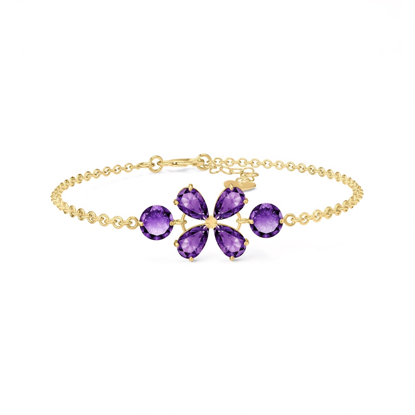 Yellow Gold Cluster Gemstone Bracelet Garnet 10K — Fioretta