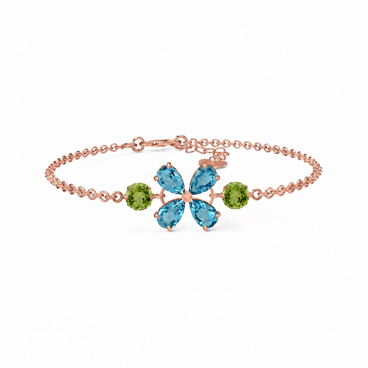 Rose Gold Cluster Gemstone Bracelet Peridot 10K — Fioretta