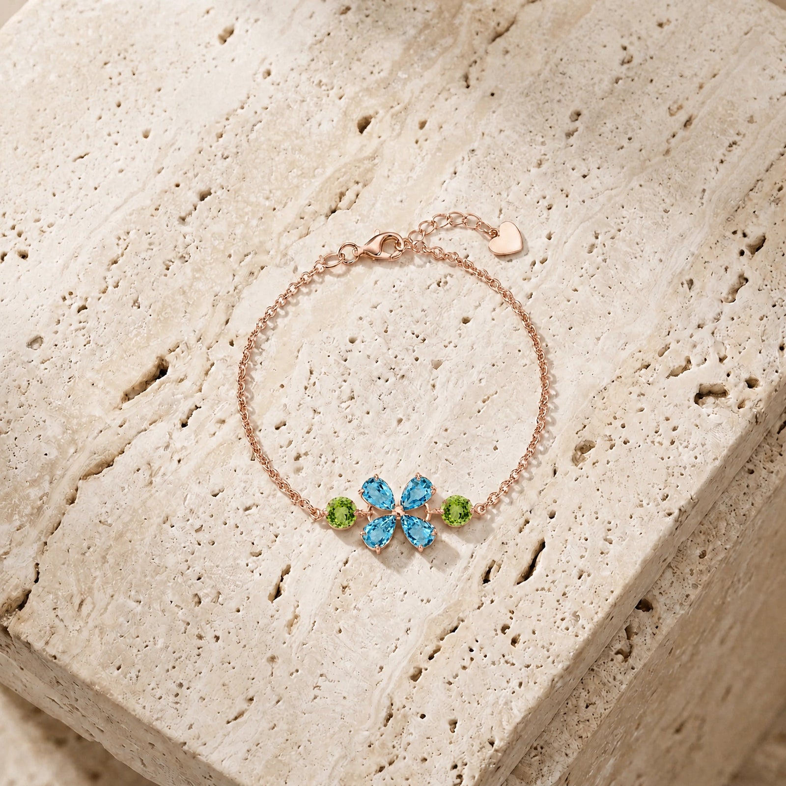 Rose Gold Cluster Gemstone Bracelet Peridot 10K — Fioretta