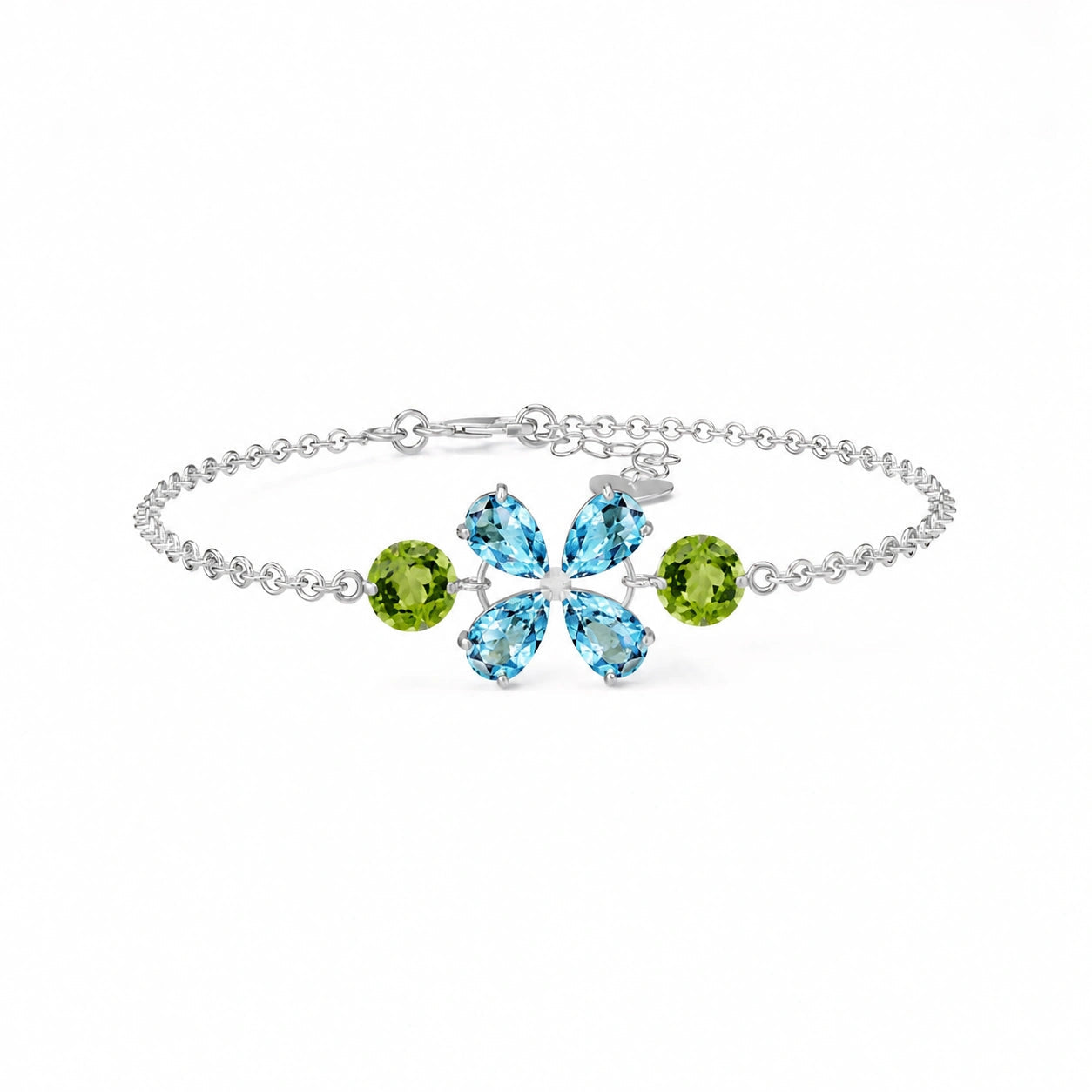 White Gold Cluster Gemstone Bracelet Peridot 10K — Fioretta
