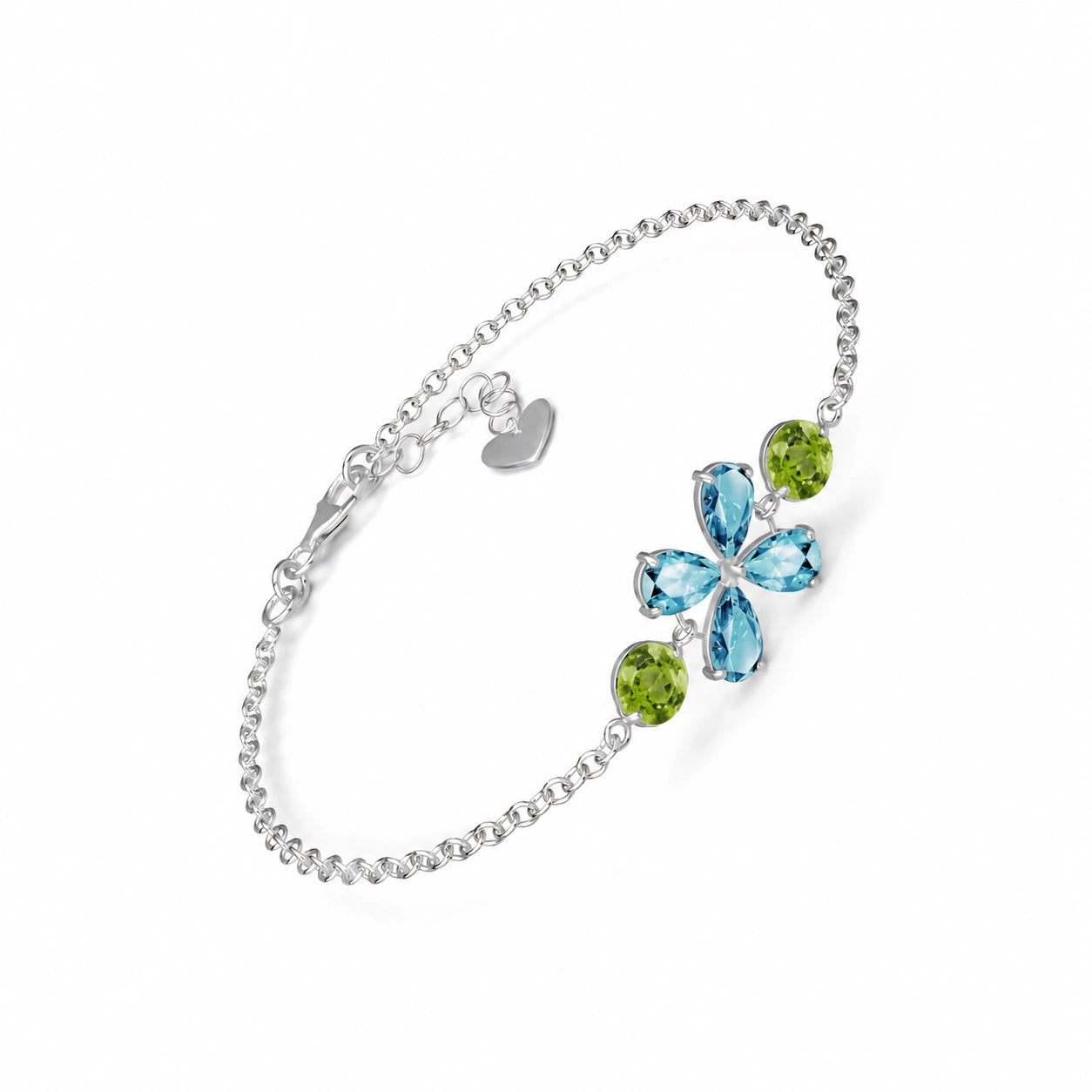 White Gold Cluster Gemstone Bracelet Peridot 10K — Fioretta