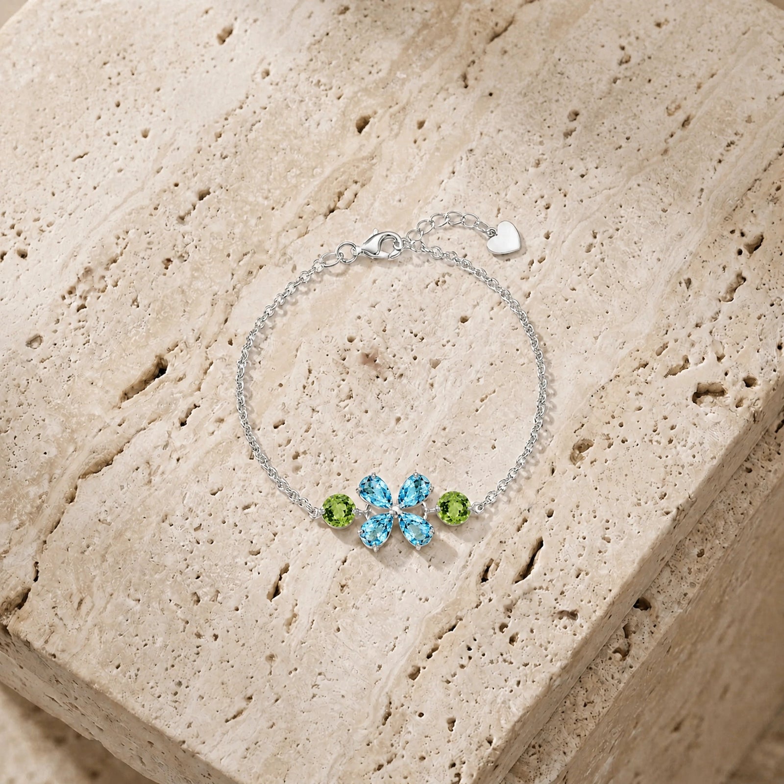 White Gold Cluster Gemstone Bracelet Peridot 10K — Fioretta