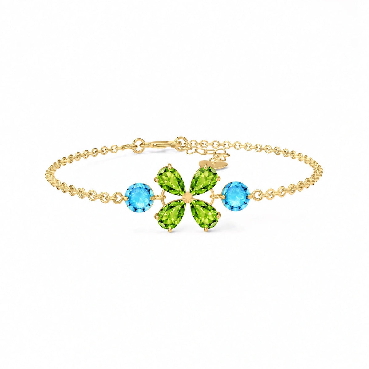 Yellow Gold Cluster Gemstone Bracelet Peridot 10K — Fioretta
