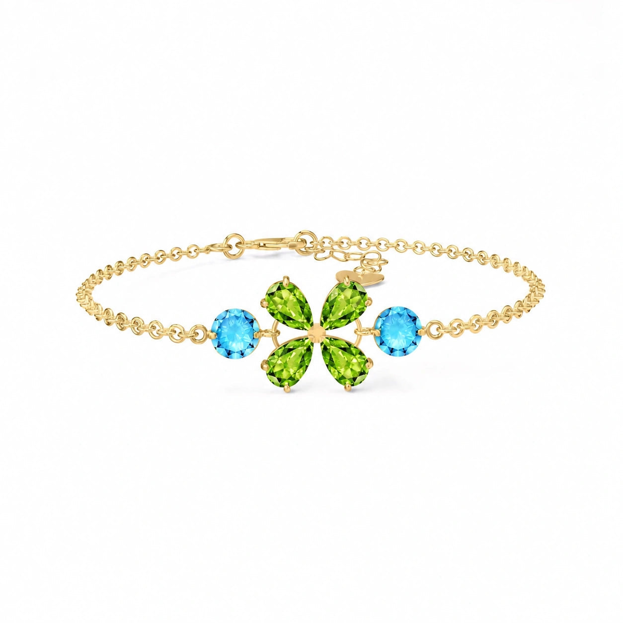 Yellow Gold Cluster Gemstone Bracelet Peridot 10K — Fioretta