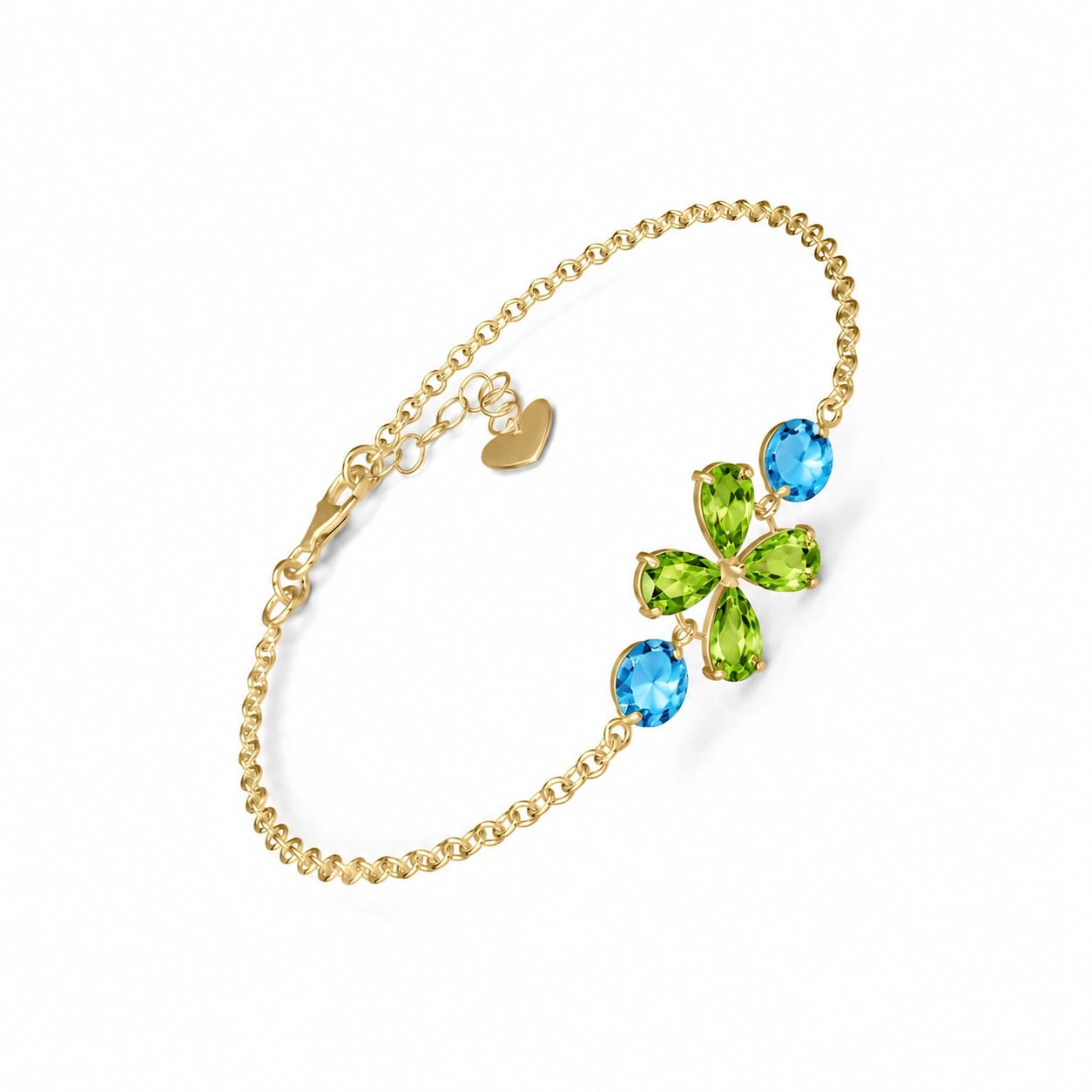 Yellow Gold Cluster Gemstone Bracelet Peridot 10K — Fioretta
