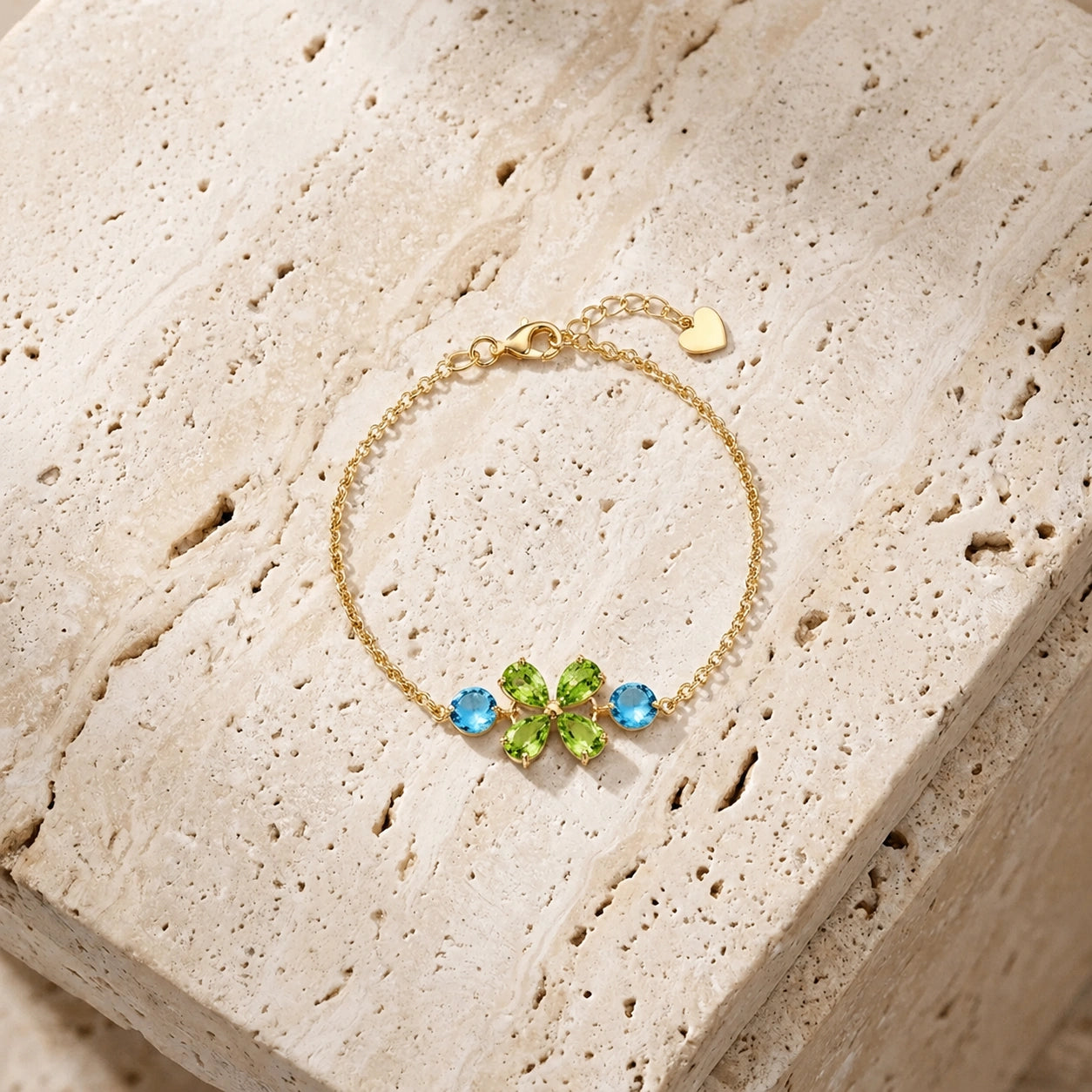 Yellow Gold Cluster Gemstone Bracelet Peridot 10K — Fioretta