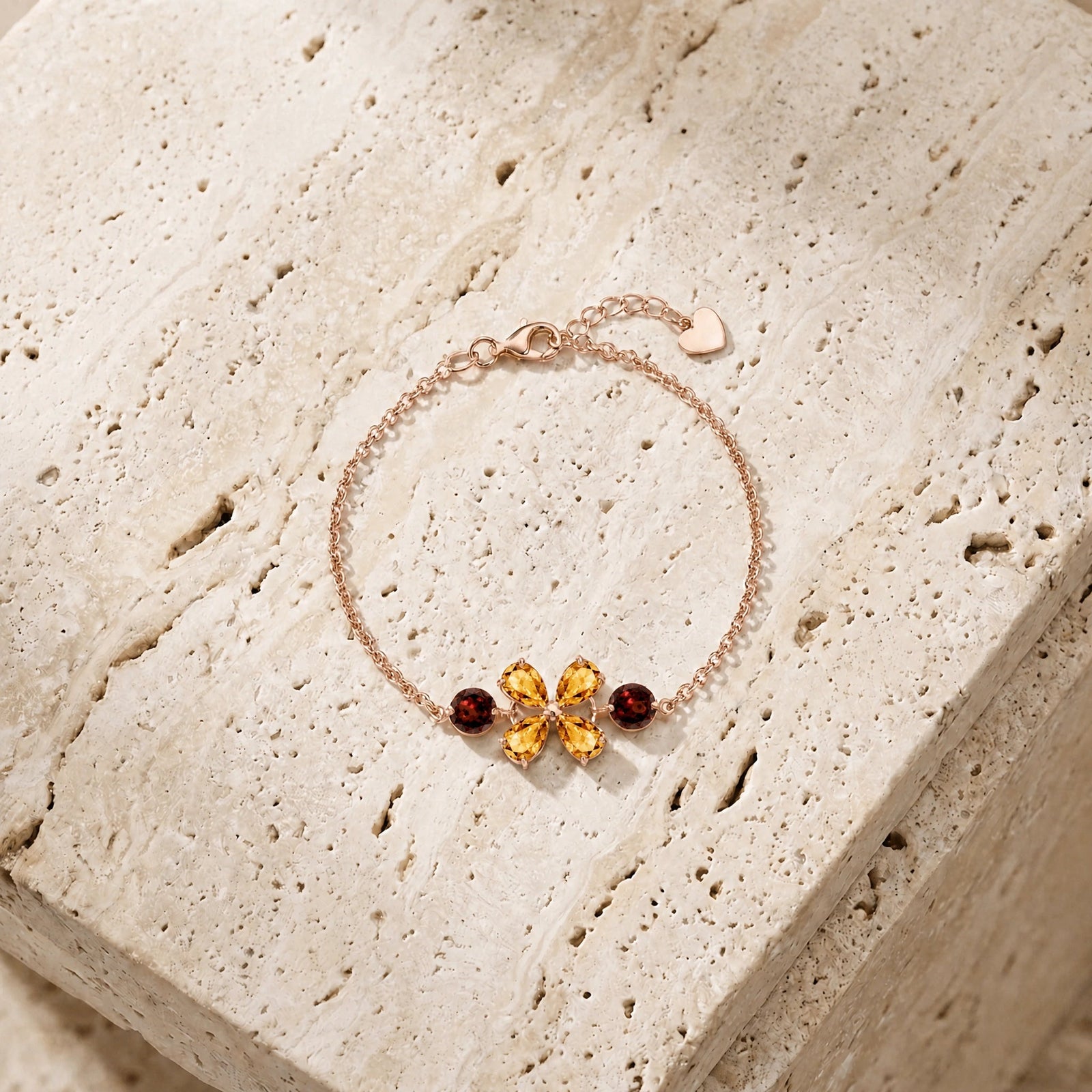 Rose Gold Cluster Gemstone Bracelet Pink Topaz 10K — Fioretta