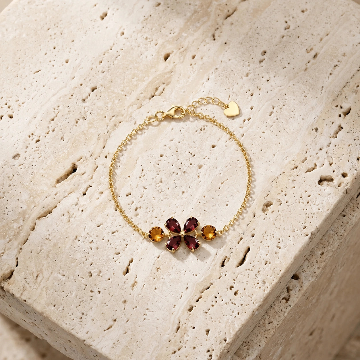 Yellow Gold Cluster Gemstone Bracelet Pink Topaz 10K — Fioretta