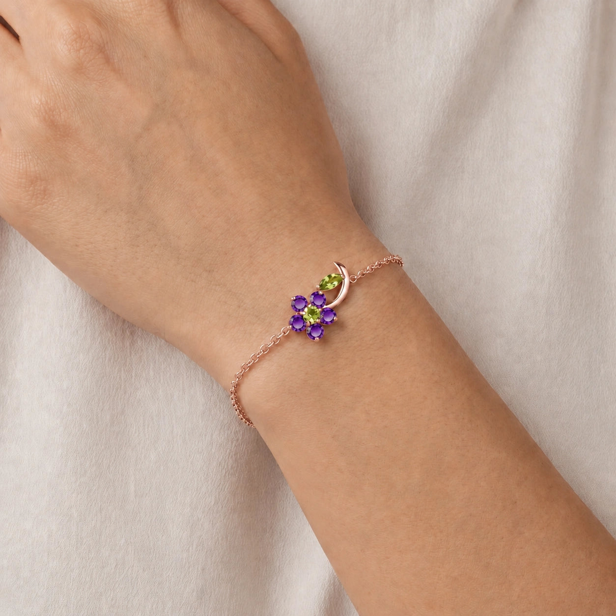 Rose Gold Peridot & Amethyst — Mariagraziella