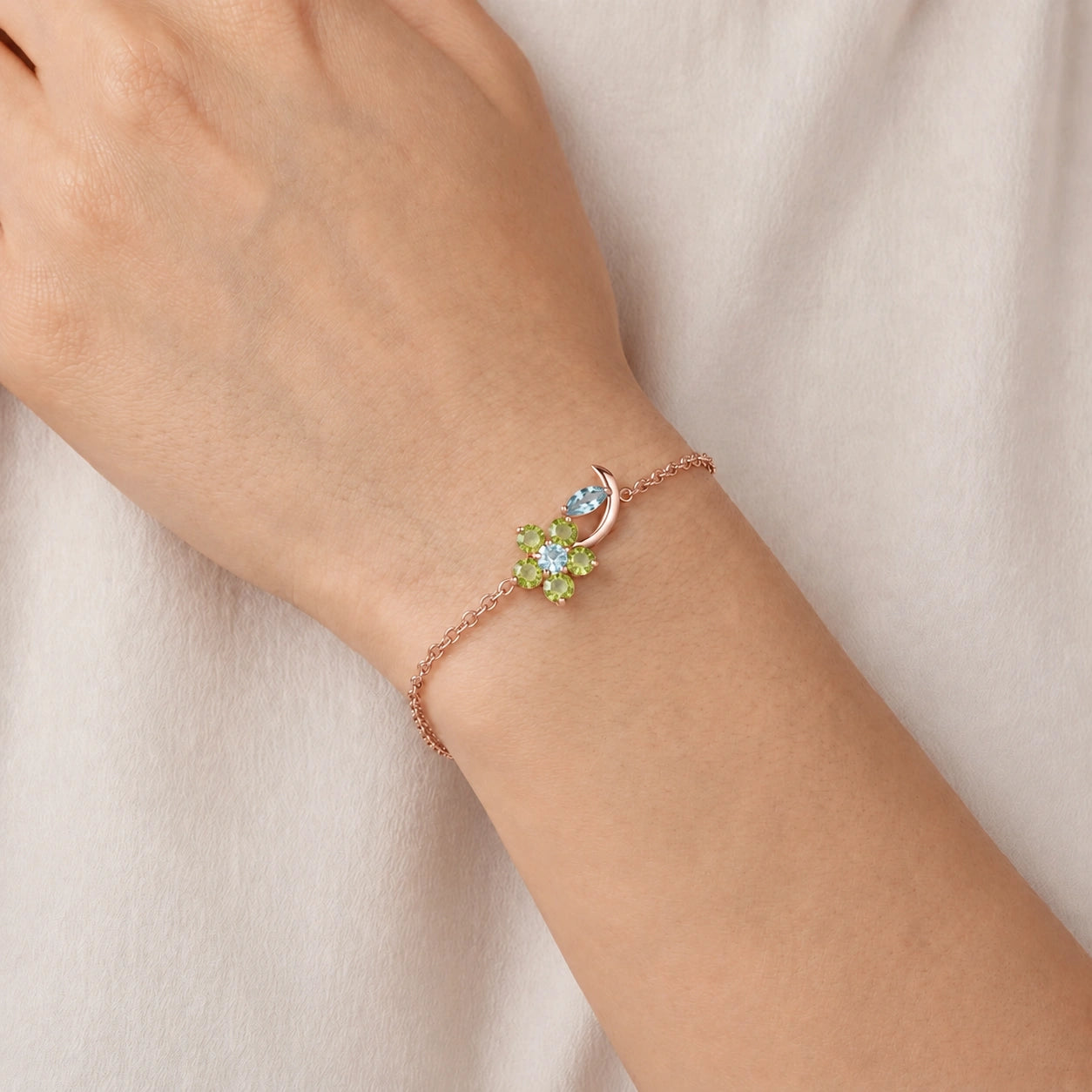 Rose Gold Peridot & Aquamarine — Mariagraziella