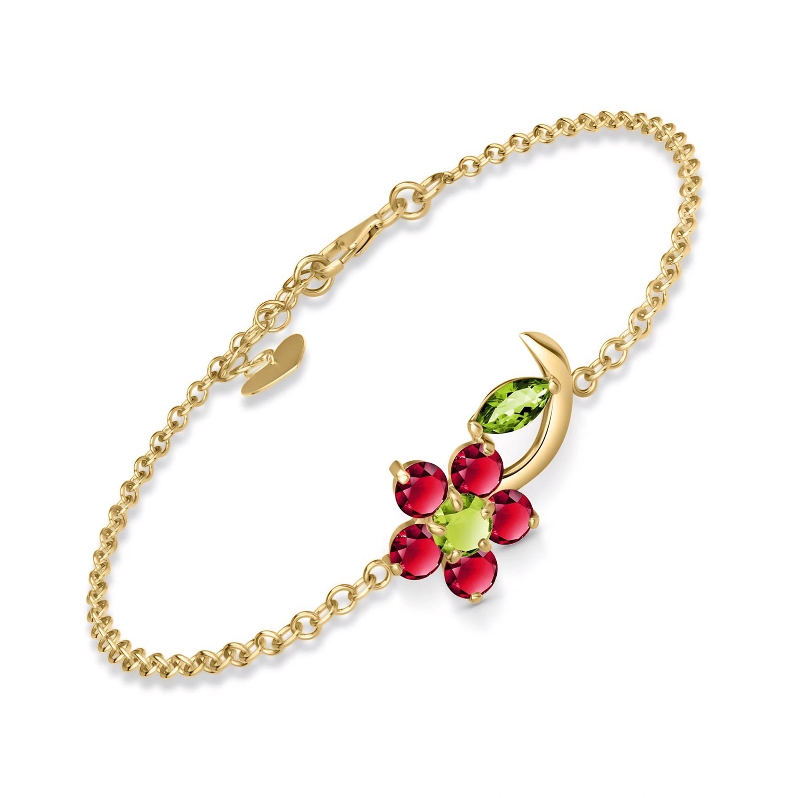 Yellow Gold Peridot & Ruby — Mariagraziella