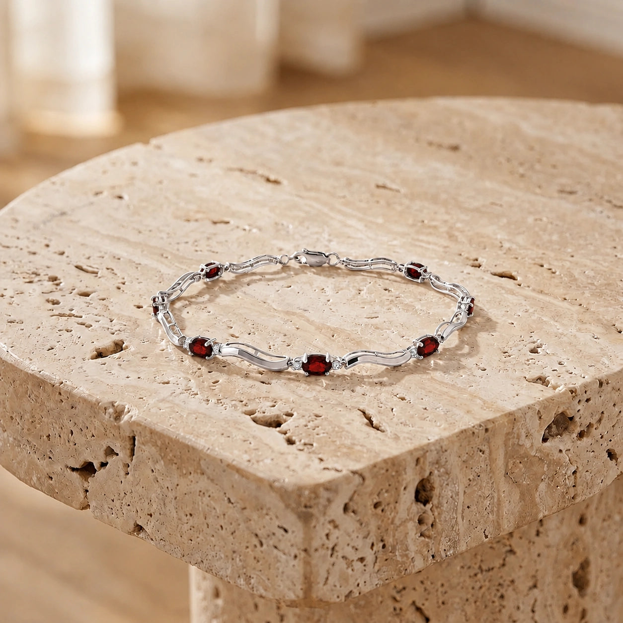 White Gold Reverie Bracelet Garnet 10K — Elvira
