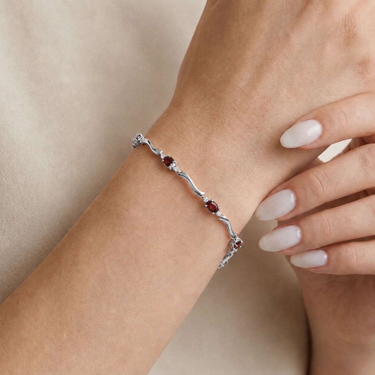 White Gold Reverie Bracelet Garnet 10K — Elvira