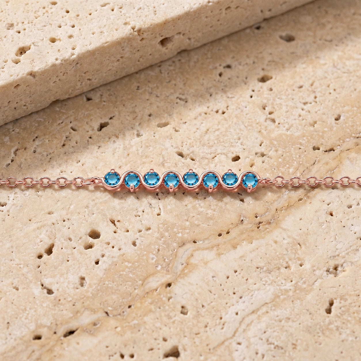 Rose Gold Bracelet Blue Topaz 10K — Isolina