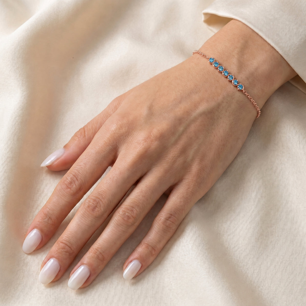 Rose Gold Bracelet Blue Topaz 10K — Isolina