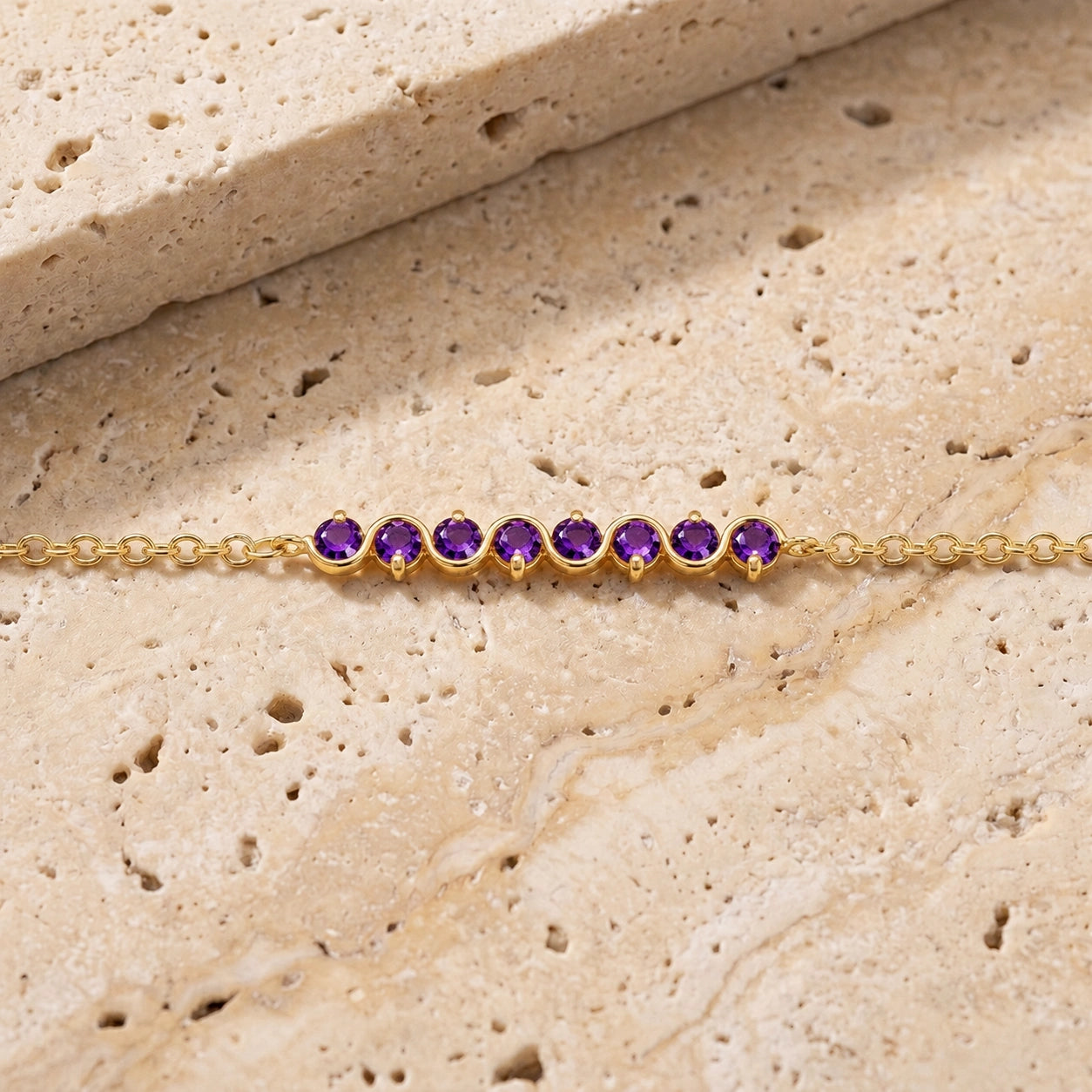 Yellow Gold Bracelet Amethyst 10K — Isolina