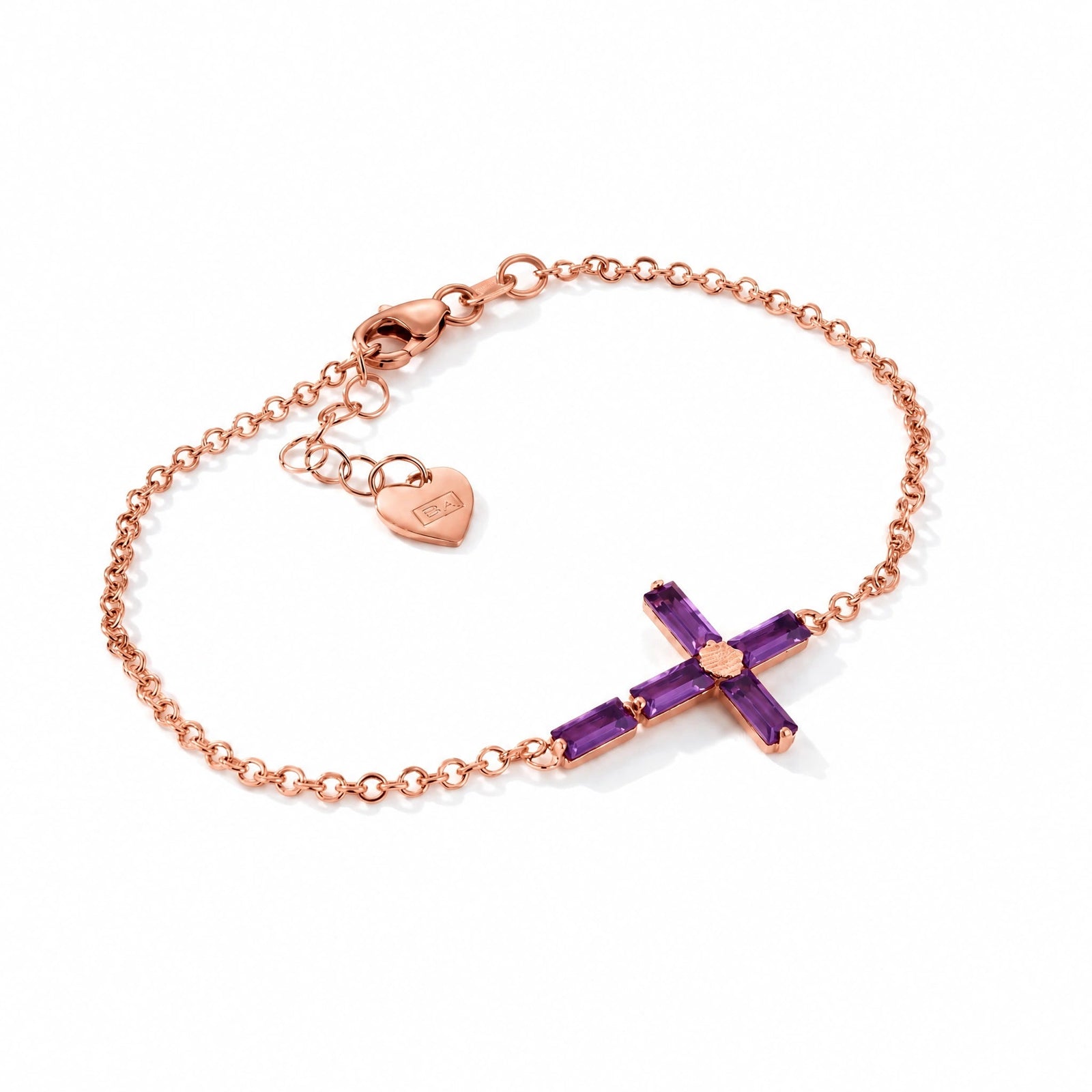 Rose Gold Cross Bracelet Amethyst 10K — Ines
