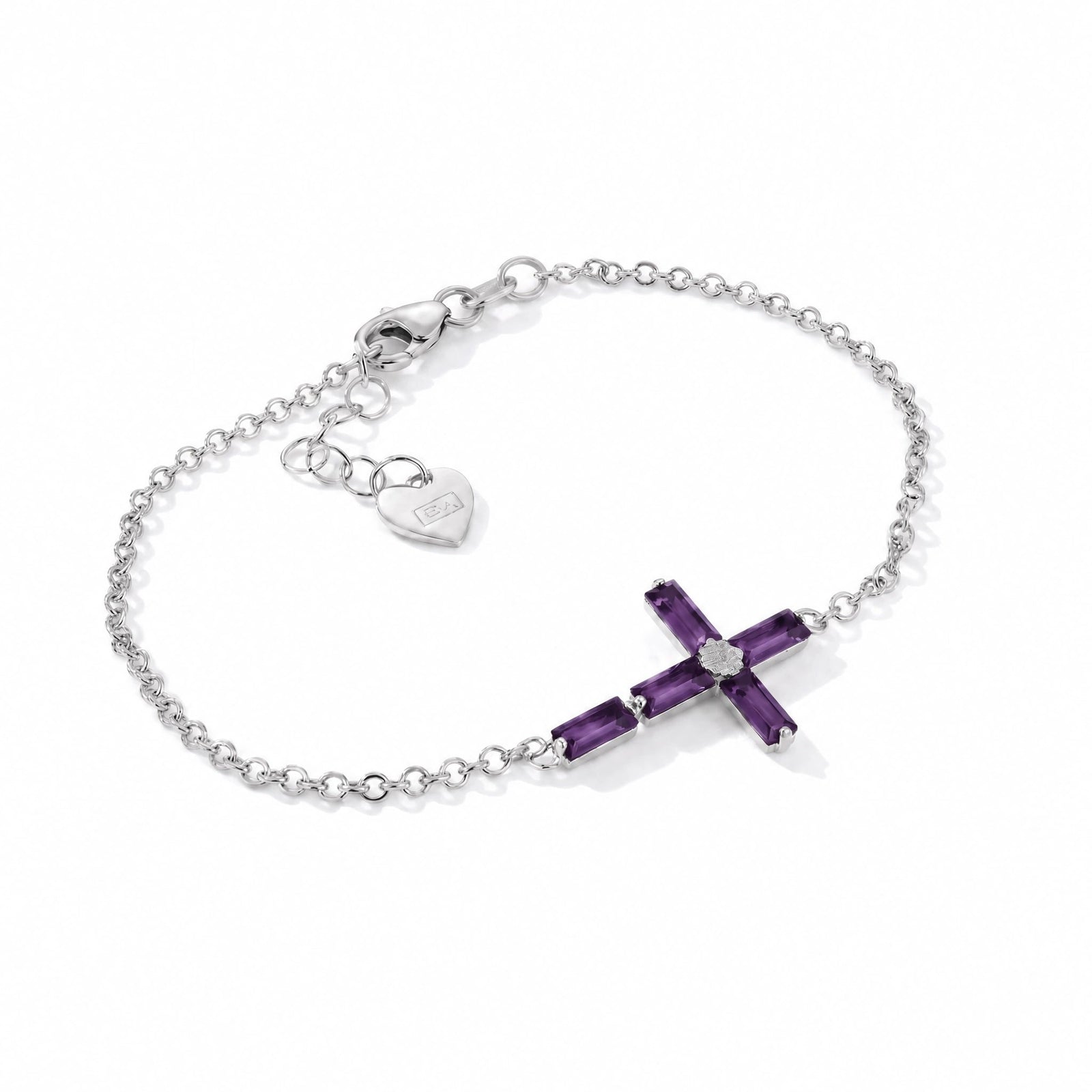 White Gold Cross Bracelet Amethyst 10K — Ines
