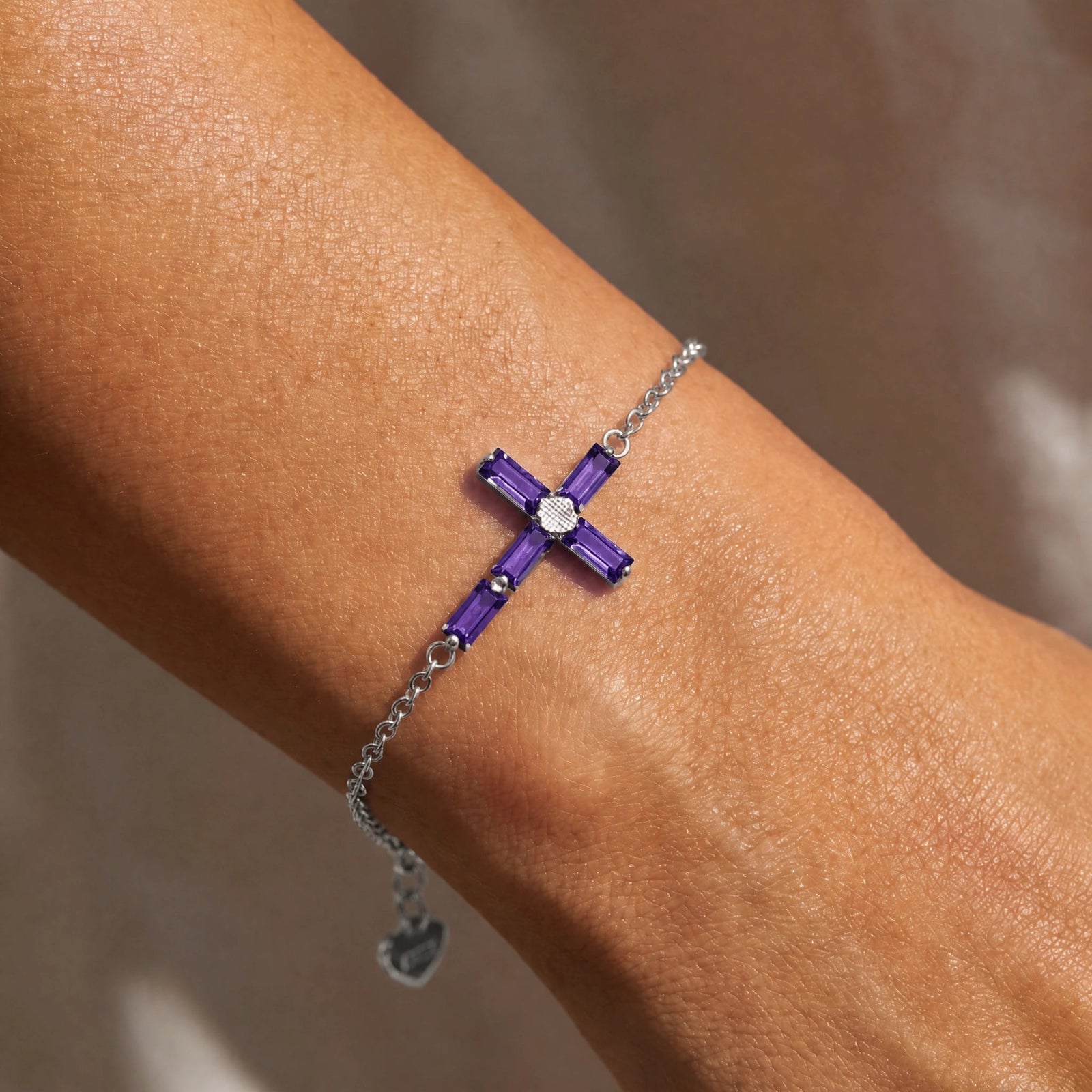 White Gold Cross Bracelet Amethyst 10K — Ines