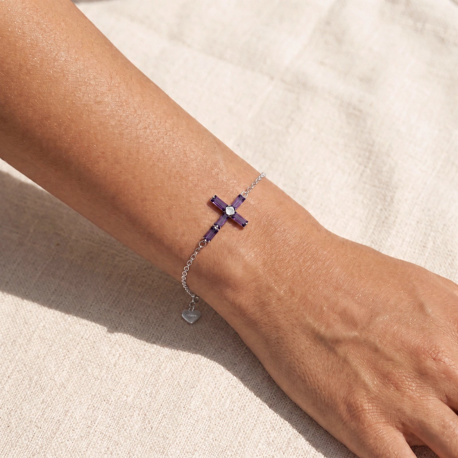 White Gold Cross Bracelet Amethyst 10K — Ines
