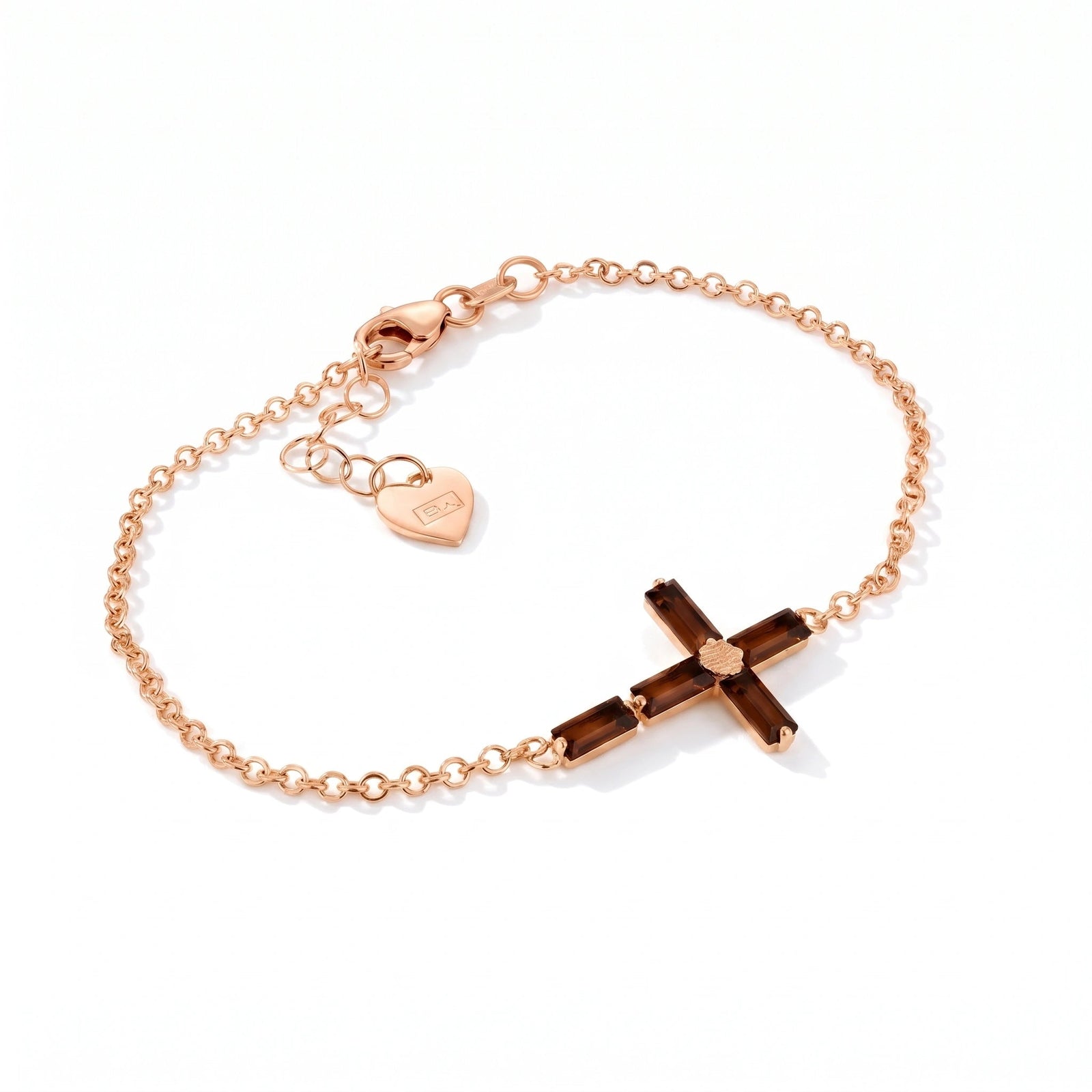 Rose Gold Cross Bracelet Garnet 10K — Ines