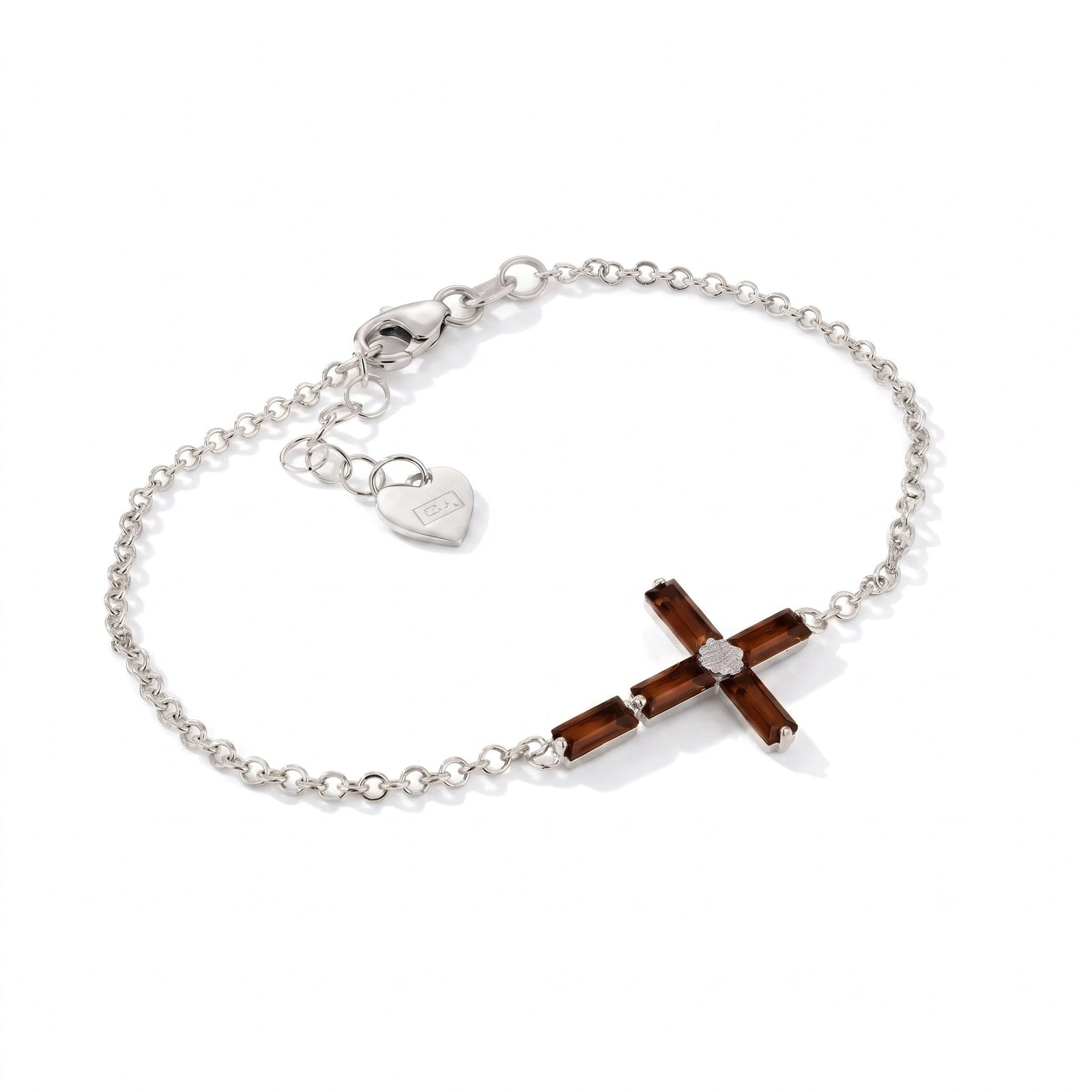 White Gold Cross Bracelet Garnet 10K — Ines