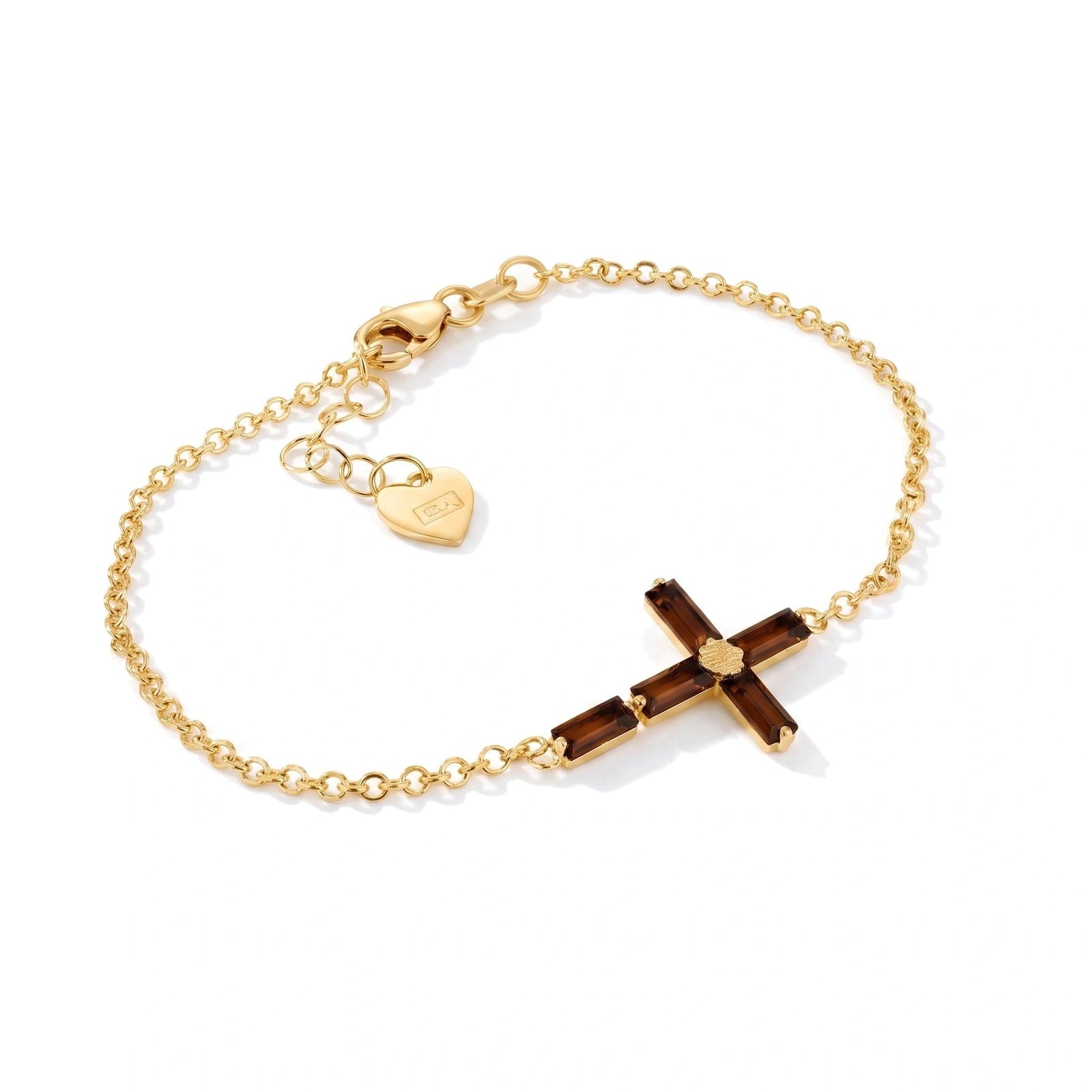 Yellow Gold Cross Bracelet Garnet 10K — Ines