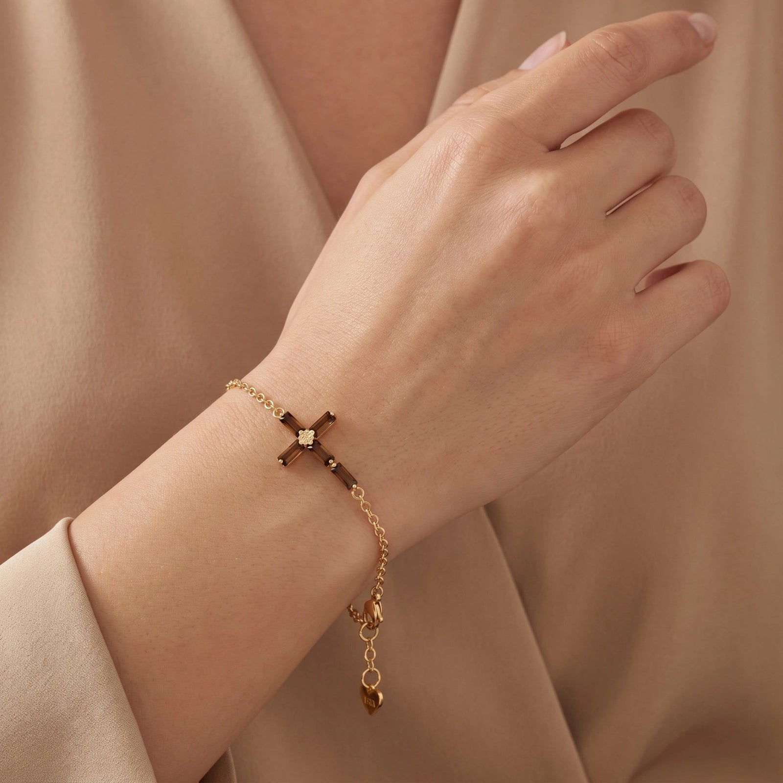 Yellow Gold Cross Bracelet Garnet 10K — Ines
