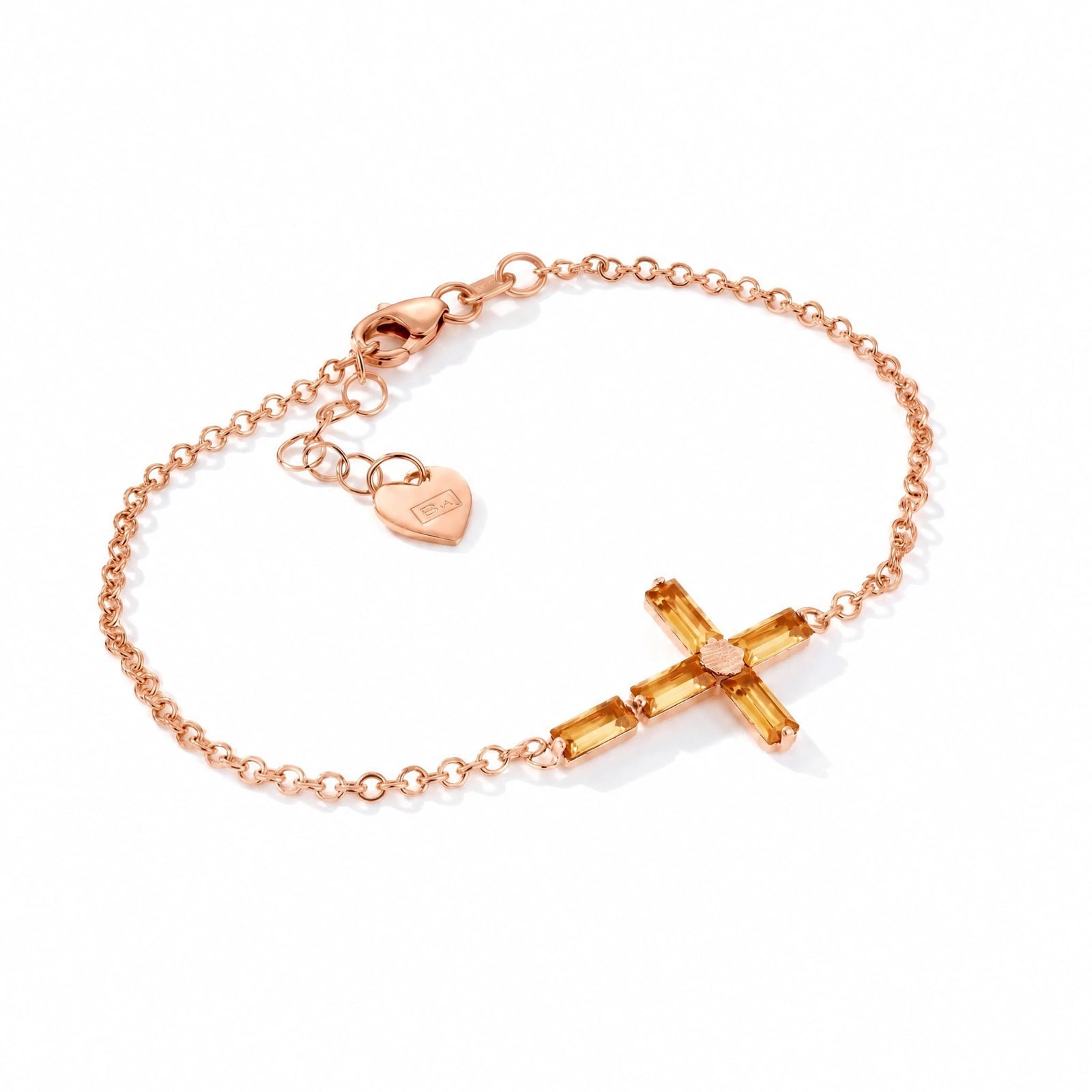 Rose Gold Cross Bracelet Citrine 10K — Ines