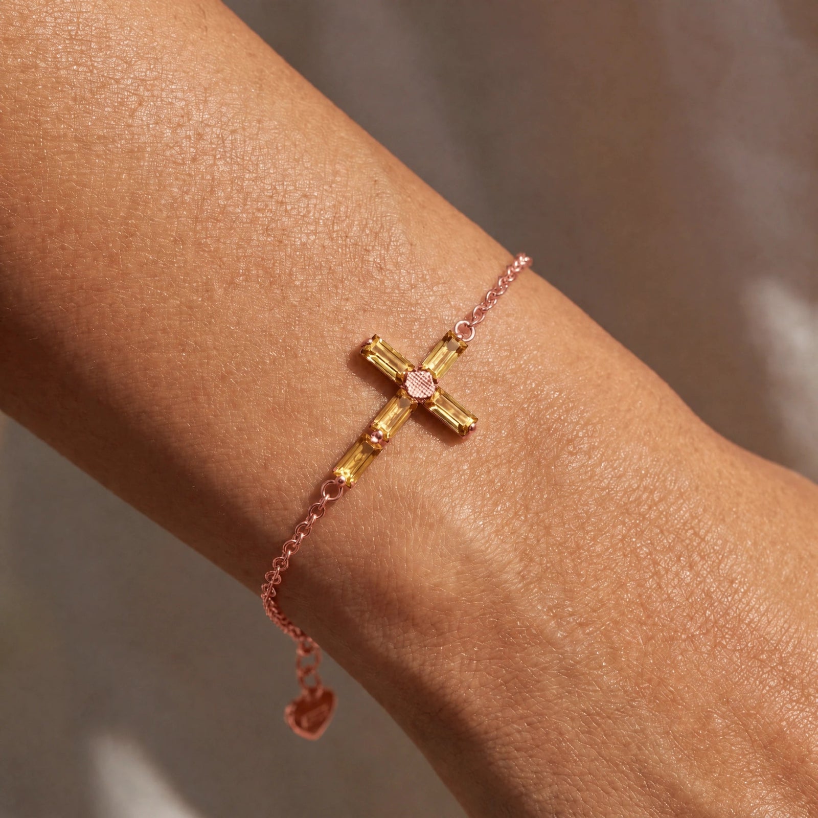 Rose Gold Cross Bracelet Citrine 10K — Ines