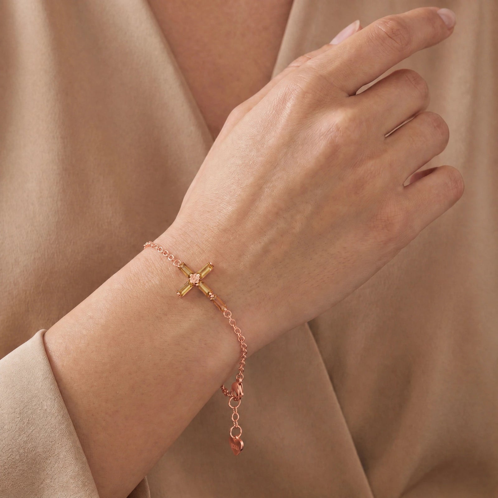 Rose Gold Cross Bracelet Citrine 10K — Ines