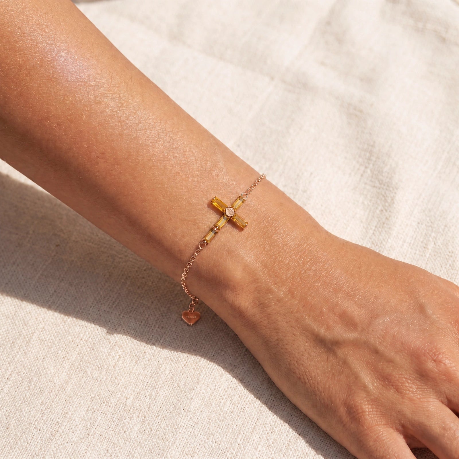 Rose Gold Cross Bracelet Citrine 10K — Ines