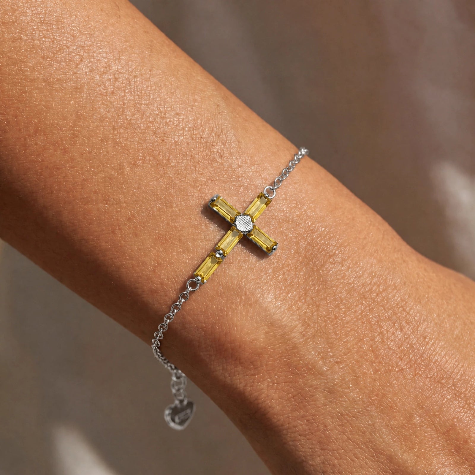 White Gold Cross Bracelet Citrine 10K — Ines