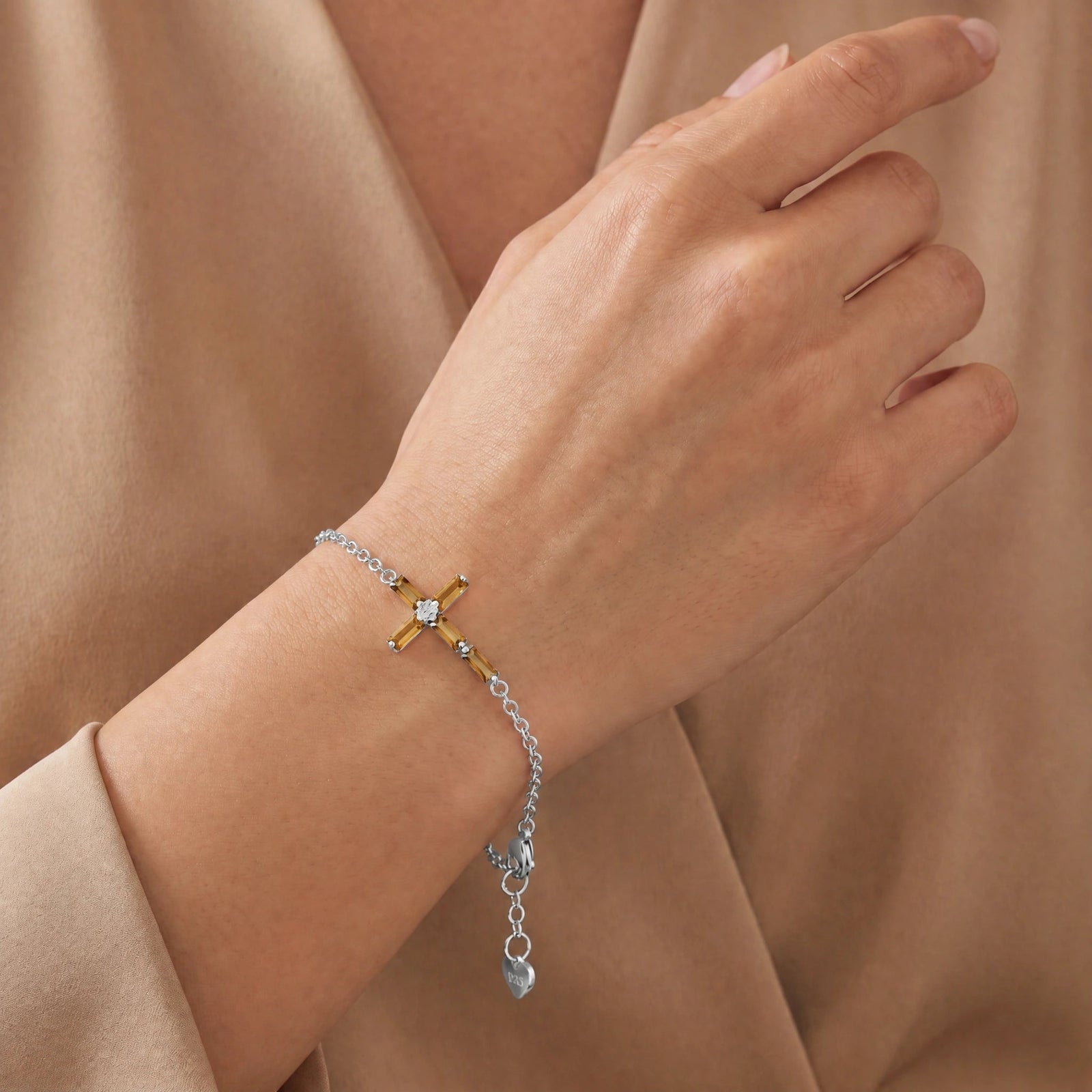 White Gold Cross Bracelet Citrine 10K — Ines