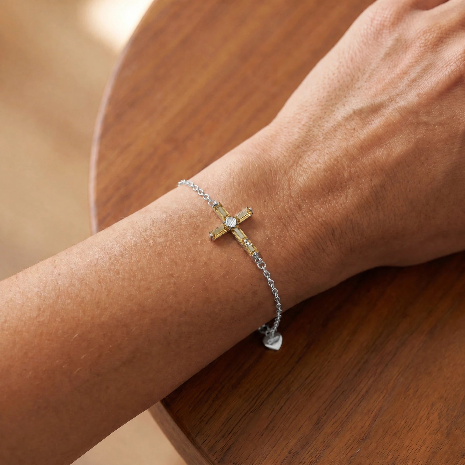 White Gold Cross Bracelet Citrine 10K — Ines