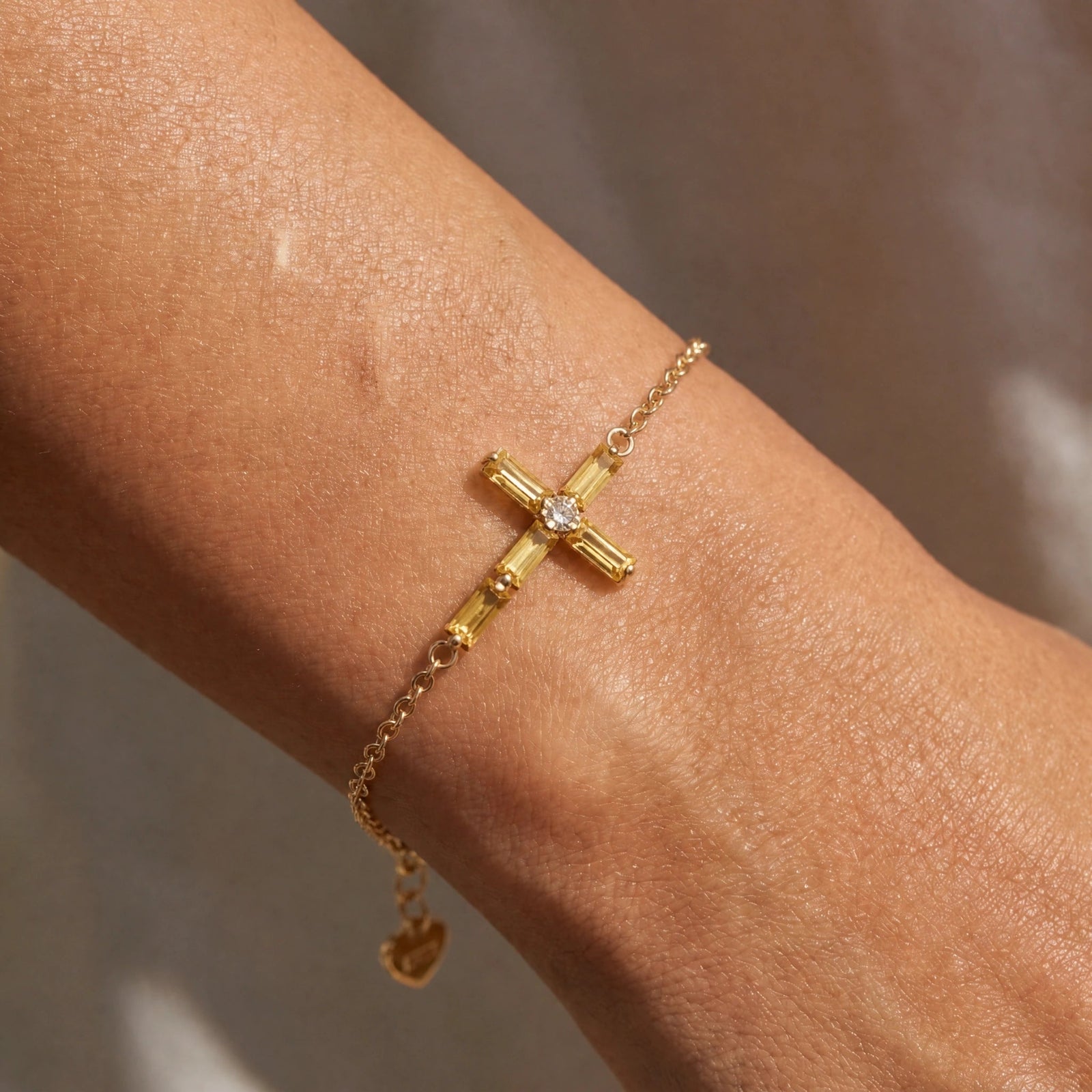 Yellow Gold Cross Bracelet Citrine 10K — Ines